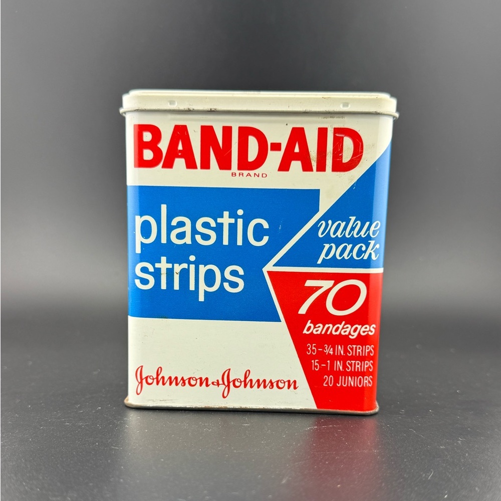 Vintage Johnson & Johnson Band Aid Plastic Strips Bandages Metal Tin - Empty